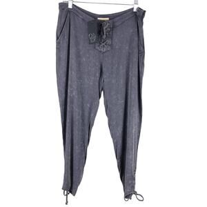 Chaser Gray Purple Heirloom Woven Lace Up Pockets Lightweight Cropped Pants
